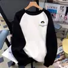 Moletom Pesado de Fleece Outono e Inverno Versátil Algodão Gola Redonda Manga Raglan Modelagem Solta Espessado Camisa Masculina de Manga Longa