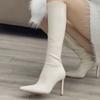 Botas Largas de Tacón Alto de Moda Callejera de Alta Costura 2024 para Mujer, Punta Aguda de Puro Deseo, Botas de Moda Cálidas y que Alargan las Piernas