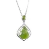 Colgante de Plata S925 para Mujer con Incrustación de Jade de Calabaza Natural, Collar Minimalista de Lujo Ligero de Moda