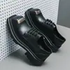 Zapatos de Cuero Gruesos para Hombre de Caña Baja para Todas las Estaciones, Zapatos de Cuero de Moda Británica, Zapatos Retro de Moda con Cordones