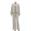 Otoño 2025 Nuevo Conjunto Casual de Dos Piezas de Color Sólido Moda Estilo Europeo y Americano Traje de Pantalón y Camisa con Cordones de Alta Gama Para Mujer