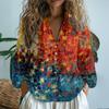 Nueva Camisa de Mujer de Comercio Exterior 2025 Top Transfronterizo Cuello en V Estampada Exquisita Camisa de Tela de Cáñamo Hecha de Amazon D