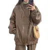 Chaqueta de Cuero Marrón Vintage para Hombres y Mujeres, Nuevo Estilo Otoño/Invierno 2023, Cuero Lavado, Versión Coreana, Corte Holgado, Elegante Chaqueta de Motocicleta