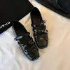 2026 Zapatos de Ballet Bajos Retro de Moda Cuadrados con Hebilla de Correa Única Zapatos Mary Jane de Suela Gruesa