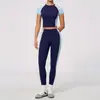 Conjunto de Yoga Zechuang Toque Nu para Mulheres, Manga Curta Gola Redonda, Calça Longa de Cintura Alta, Alta Elasticidade Slim Fit Roupa Esportiva Fitness 2567