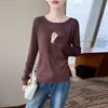 Suéter de punto de lana de hilado fino con diseño de dobladillo asimétrico, de manga larga, corte ajustado, cuello redondo, top base para otoño