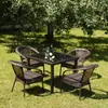 Mesa de Té y Silla de Balcón Silla de Ratán Combinación de Tres Piezas Mesa de Té Cuadrada Silla de Ratán para Patio Ratán para Exterior Mesa y Silla para Exterior