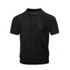 Camisa Polo Tricotada de Cor Sólida com Textura Jacquard de Manga Curta para Homens, Estilo de Rua Europeu e Americano de Verão, Tendência Ins, Camiseta com Gola e Zíper