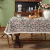 Nuevo mantel jacquard teñido en hilo de poliéster-algodón estilo vintage americano con borlas de plantas y flores, para mesa de centro rectangular y mesa de comedor