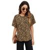 Moda solta Street hipster feminina bainha dividida casual camiseta gola redonda manga curta de um botão estampado top
