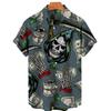 Venta caliente transfronteriza de verano 2023 camisa para hombre estampado de calavera 3D camisa de terror para hombre botón único solapa camisa hawaiana