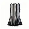 Ropa de Mujer Transfronteriza 2026 Moda Estilo Europeo y Americano Casual Simple Sin Mangas Cuello Redondo Rayas Vestido de Punto Mujer G82999