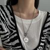 Collar giratorio de doble cara con cara sonriente y cara llorando para hombre, colgante distintivo de acero de titanio, cadena de lana para clavícula para mujer (2020)
