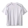Camisa de verano de manga corta y cuello redondo, sencilla pero no monótona, con líneas de color contrastante, tejido agradable a la piel, cómoda y transpirable, disponible en tres colores 11776