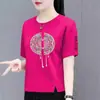 Comercio Exterior Transfronterizo Moda Mamá Estilo Chino Camiseta de Manga Corta para Mujer de Mediana Edad, Top de Cuello Redondo Moderno Casual Adelgazante y Rejuvenecedor Nuevo Estilo Chino