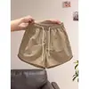 Shorts casuais de trabalho com cintura elástica e cordão, estilo retrô americano para mulheres, para uso ao ar livre no verão, versátil, soltinho, modelador, hot pants de perna larga