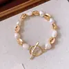Pulsera de Perlas de Agua Dulce Chapada en Oro Real de 18K, Diseño Personalizado, Pulsera Moderna y Versátil, Joyería de Lujo Ligero y de Alta Gama para Mujer
