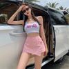 Design Irregular Calças Jeans de Perna Larga Calças Femininas Personalizadas Cintura Alta Calças Quentes Europeias e Americanas Verão Shorts Rosa Saia