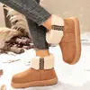 Botas de nieve de caña baja con cinta doblada, persona perezosa, para mujer, suela gruesa, felpa, slip-on, suela suave, con terciopelo, botines cortos, zapatos de algodón, cálidos