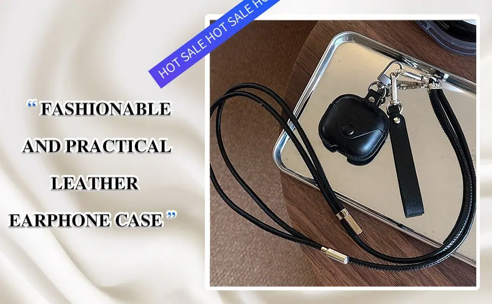 Black leather AirPods 4 headphone protective case