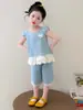 Conjunto de Mezclilla para Niñas Verano 2026 Nuevo Estilo Delgado con Mangas de Mosca Conjunto de Verano para Bebés Niñas, Conjunto de Dos Piezas Muy Elegante