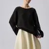 Blusa de tricô casual ombro a ombro para mulheres, ombro caído, manga longa, texturizada, fina, cor sólida, suéter casual de puxar