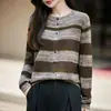 Nuevo Cárdigan de Punto con Cuello Redondo de Seda y Lana Otoño/Invierno 2026 Manga Larga para Mujer Bloque de Color Rayas Holgado Top Exterior
