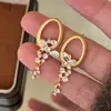 Brillantes Pendientes de Aro Huecos Dorados Cepillados Estilo Francés Galaxia con Colgantes de Borla de Diamante, Joyería de Oreja de Lujo Ligero y Exquisita