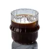 Vaso de vidrio con rayas verticales, taza de café vintage, taza de leche con forma de sombrero de paja resistente al calor de alto borosilicato, vaso de una sola capa, taza de té estilo vintage, lujo ligero