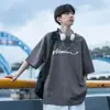 Camiseta de Manga Corta para Hombre de Algodón Puro Verano Marca de Moda Holgada Casual 2026 Nueva Tendencia Sencilla Estampada Top Ropa para Hombre