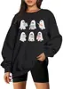 Uniqueone Blusão de Halloween Feminino Fantasma Lendo Livros Suéter Fantasma Fofo Marcador de Página Camiseta Outono