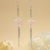 Brincos de gancho com borla de estrela de cinco pontas e pingentes de estrela em degradê, brincos longos para uso diário, estilo delicado para meninas, brincos de nicho