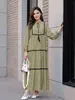 M397 # Vestido feminino transfronteiriço da Amazon com retalhos de fita, saia em camadas, mangas 9/10, gola alta, vestido midi turco
