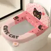 Funda de asiento de inodoro de gato negro de dibujos animados del fabricante con respaldo, engrosada, impermeable y diseño sin lavado, adecuada para usar en baños durante el otoño y el invierno