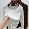 Nuevo Top Básico de Manga Larga con Cuello en U Grande de Color Sólido para Otoño e Invierno para Mujer, Elegante, Moderno, Elástico, Ajustado, Top Camiseta de Cuello Bajo