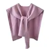 Moda de Alta Gama Color Puro Tejido Chal para Mujer Primavera y Otoño Nuevo Chal Chaleco Pequeño Camisa Versátil Cuello Falso Ropa Exterior 01