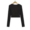 Camiseta para Mujer Pure Desire Estilo Chica Caliente Cuello Redondo Hombro Derecho Manga Larga Otoño 2025 Estilo Corto Ajustado Camiseta Interior Bordada