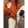 Suéter Solto Cor Sólida com Borda Enrolada Retrô Top Feminino Outono Inverno Novo Macio Grudento Estilo Casual Pulôver Malha Moda Feminina