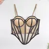 Sujetador Camisola de Malla Rayada de Venta Caliente Transfronteriza con Ropa Interior Moldeadora de Cintura y Top Tube Exterior para Fiesta Fiesta Sujetador de Ballenas