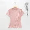 Camiseta Básica de Manga Curta Cor Sólida Verão 2023 Novo Estilo Soltinha com Top Interno, Gola Redonda L242 Roupa para Mãe de Meia-Idade e Idosa