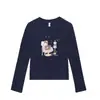 Camiseta de Manga Larga con Cuello Redondo Estilo Dibujo Animado Americano de Gato Kt para Mujer, Nueva Versátil Ajustada para Primavera y Otoño, para Usar Sola o en Capas