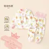 Conjunto de Roupa Íntima para Casa de Bebê Roupas de Outono para Bebê Calças de Outono Roupas para Meninos e Meninas Primavera e Outono Calças de Cintura Alta 100% Algodão Pijamas