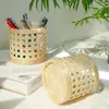 Porta Plumas Cilíndrico Tejido a Mano de Ratán Blanco Cilindro Pequeño de Ratán Cesta Pequeña de Flores Cesta de Almacenamiento para Vajilla Cesta Pequeña para Artículos Varios Exportación