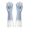 Guantes cómodos para lavar platos en el hogar, Longitud extendida, Cocina para mujer, Forrados con vellón, Látex de goma engrosado, Goma plástica impermeable, Duraderos