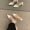 2025 Mocasines de Cuero Genuino de Tacón Grueso con Remaches Franceses de Tacón Alto, Sandalias de Punta Fina para Mujer