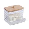 Nueva Caja de Almacenamiento Redonda Larga de Acrílico con Tapa de Bambú para Bastoncillos de Algodón, Patrón de Ladrillo Transparente, Portátil, Combinación Cosmética