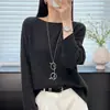 Suéter de Punto de Lana Pura de un Solo Hombro Simple para Mujer Estilo Perezoso Holgado Suéter Delgado de Manga Larga Versátil Top Básico