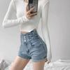 Shorts de Mezclilla Elásticos Talla Grande de Corte A para Mujer Verano 2023 Nuevos de Cintura Alta Adelgazantes Rectos Modernos Hot Pants para Hombres Pequeños