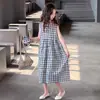 Vestido a Cuadros con Encaje Floral para Niñas 2026 Nuevo Estilo de Verano Vestido Largo sin Mangas para Niños Medianos y Grandes Vestido Chaleco Delgado