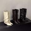 Botas Vintage de Salto Grosso Bico Fino Longas para Mulheres 2026 Novo Outono Inverno Botas Pretas Blocadas Botas Longas de Equitação